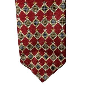 Vintage Valentino Cravatte Tie Made Italy Pure 100% Silk Red Geometric Print